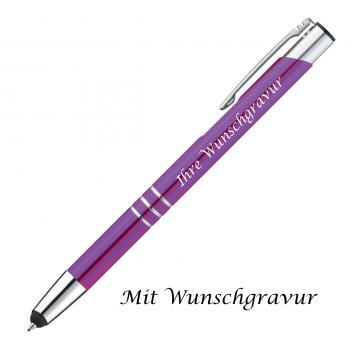 Touchpen Kugelschreiber aus Metall mit Gravur / Farbe: lila
