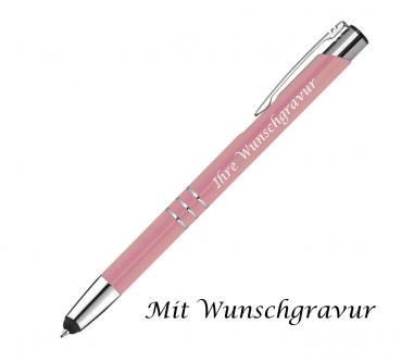 Touchpen Kugelschreiber aus Metall mit Gravur / Farbe: rosé