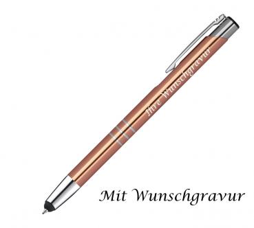 Touchpen Kugelschreiber aus Metall mit Gravur / Farbe: roségold