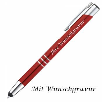 Touchpen Kugelschreiber aus Metall mit Gravur / Farbe: rot