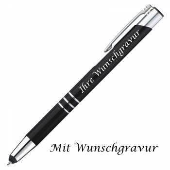 Touchpen Kugelschreiber aus Metall mit Gravur / Farbe: schwarz