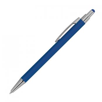 Touchpen Kugelschreiber aus Metall mit Gravur / gummiert / Farbe: blau