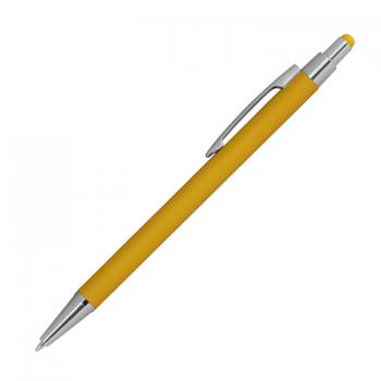 Touchpen Kugelschreiber aus Metall mit Gravur / gummiert / Farbe: gelb