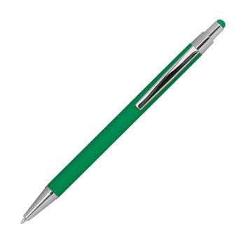 Touchpen Kugelschreiber aus Metall mit Gravur / gummiert / Farbe: grün