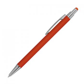 Touchpen Kugelschreiber aus Metall mit Gravur / gummiert / Farbe: orange
