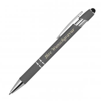 Touchpen Kugelschreiber aus Metall mit Gravur / mit Muster / Farbe: anthrazit