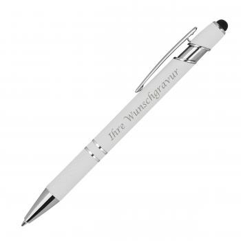 Touchpen Kugelschreiber aus Metall mit Gravur / mit Muster / Farbe: weiß
