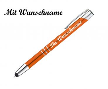 Touchpen Kugelschreiber aus Metall mit Namensgravur - Farbe: orange