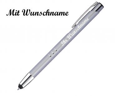 Touchpen Kugelschreiber aus Metall mit Namensgravur - Farbe: silber