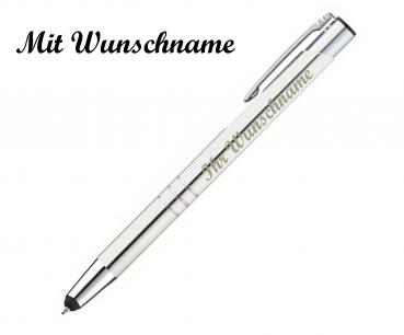 Touchpen Kugelschreiber aus Metall mit Namensgravur - Farbe: weiß