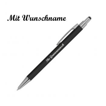 Touchpen Kugelschreiber aus Metall mit Namensgravur - gummiert - Farbe: schwarz