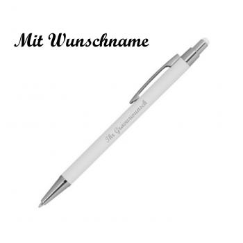 Touchpen Kugelschreiber aus Metall mit Namensgravur - gummiert - Farbe: weiß