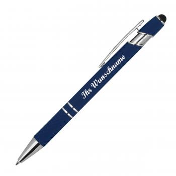 Touchpen Kugelschreiber aus Metall mit Namensgravur - mit Muster - dunkelblau