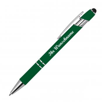 Touchpen Kugelschreiber aus Metall mit Namensgravur - mit Muster - dunkelgrün