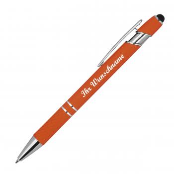Touchpen Kugelschreiber aus Metall mit Namensgravur - mit Muster - Farbe: orange