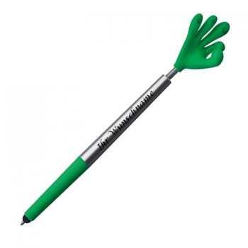 Touchpen Kugelschreiber mit Gravur / "Smile Hand" / Farbe: silber-grün