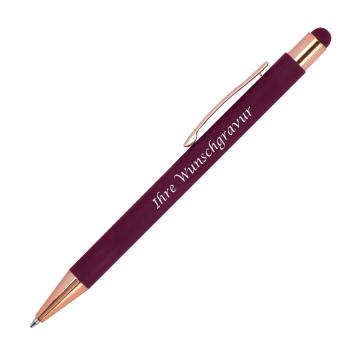 Touchpen Kugelschreiber mit Gravur / aus Metall / Farbe: rosegold-bordeaux