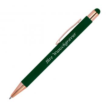 Touchpen Kugelschreiber mit Gravur / aus Metall / Farbe: rosegold-dunkelgrün