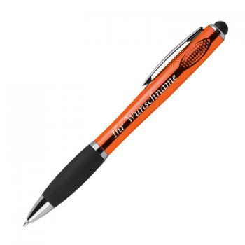 Touchpen Kugelschreiber mit Gravur mit weißem LED Licht / Farbe: orange