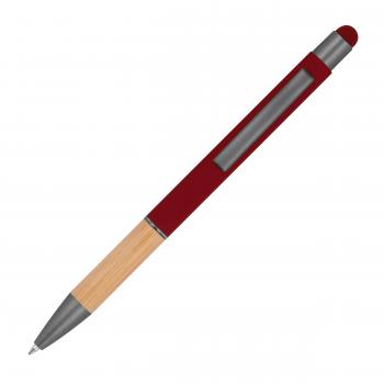 Touchpen Kugelschreiber mit Griffzone aus Bambus / Farbe: bordaux