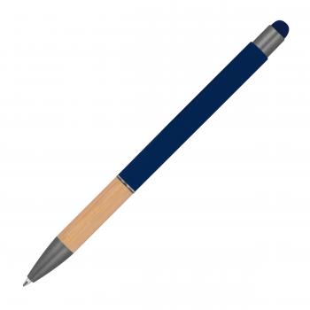 Touchpen Kugelschreiber mit Griffzone aus Bambus / Farbe: dunkelblau