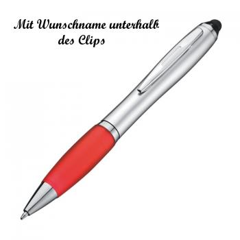 Touchpen Kugelschreiber mit Namensgravur - Farbe: silber-rot