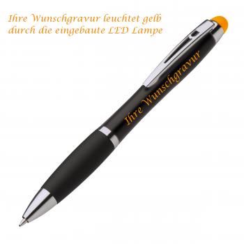 Touchpen Leucht-Kugelschreiber mit Gravur / Farbe: schwarz-gelb