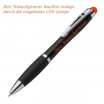 Touchpen Leucht-Kugelschreiber mit Gravur / Farbe: schwarz-orange