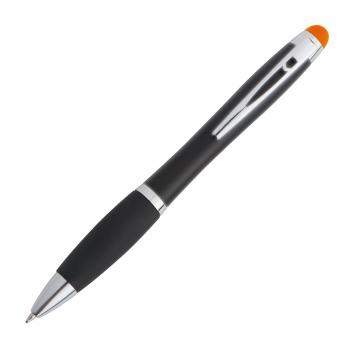 Touchpen Leucht-Kugelschreiber mit Gravur / Farbe: schwarz-orange