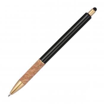 Touchpen Metall-Kugelschreiber mit Gravur / mit Korkgriffzone / Farbe: schwarz