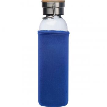 Trinkflasche aus Glas mit Gravur / mit Neoprenüberzug / 600ml / Farbe: blau