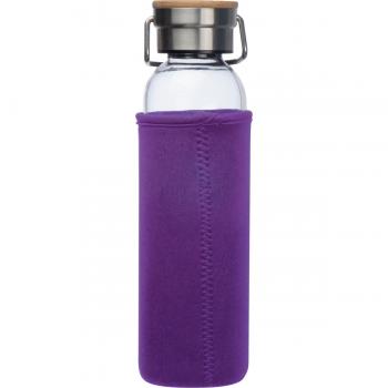 Trinkflasche aus Glas mit Gravur / mit Neoprenüberzug / 600ml / Farbe: lila
