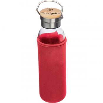 Trinkflasche aus Glas mit Gravur / mit Neoprenüberzug / 600ml / Farbe: rot