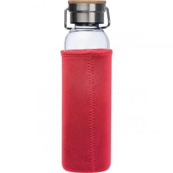 Trinkflasche aus Glas mit Gravur / mit Neoprenüberzug / 600ml / Farbe: rot