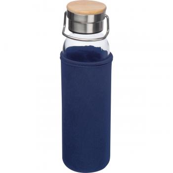 Trinkflasche aus Glas mit Gravur / mit Neoprenüberzug 600ml / Farbe: dunkelblau