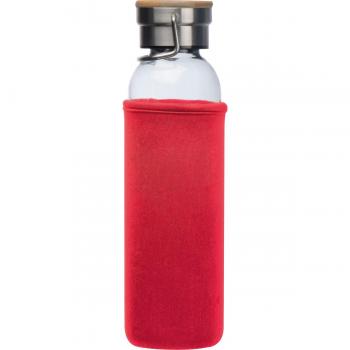 Trinkflasche aus Glas mit Namensgravur - mit Neoprenüberzug - 600ml - Farbe: rot