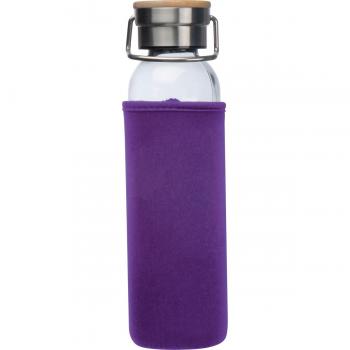 Trinkflasche aus Glas mit Namensgravur - mit Neoprenüberzug - 600ml - lila