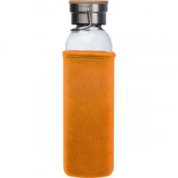 Trinkflasche aus Glas mit Namensgravur - mit Neoprenüberzug - 600ml - orange