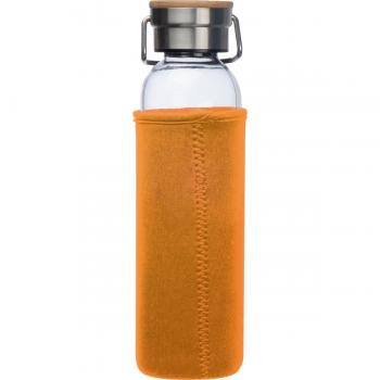 Trinkflasche aus Glas mit Namensgravur - mit Neoprenüberzug - 600ml - orange