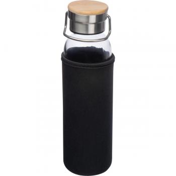 Trinkflasche aus Glas mit Namensgravur - mit Neoprenüberzug - 600ml - schwarz