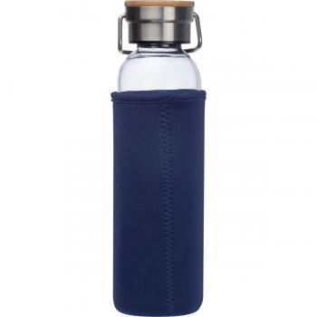 Trinkflasche aus Glas mit Namensgravur - mit Neoprenüberzug 600ml - dunkelblau