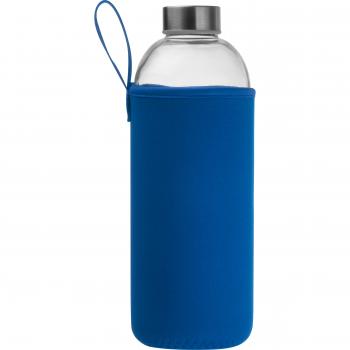 Trinkflasche aus Glas mit Neoprensleeve / 1000ml / Neoprenfarbe: blau