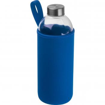 Trinkflasche aus Glas mit Neoprensleeve / 1000ml / Neoprenfarbe: blau