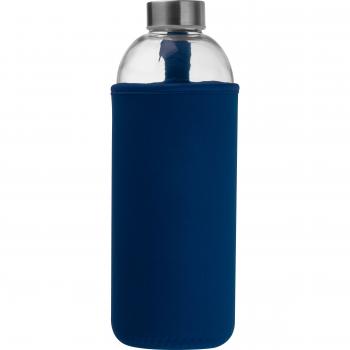 Trinkflasche aus Glas mit Neoprensleeve / 1000ml / Neoprenfarbe: dunkelblau