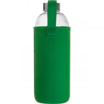 Trinkflasche aus Glas mit Neoprensleeve / 1000ml / Neoprenfarbe: grün