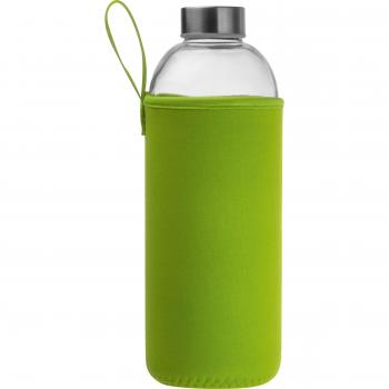 Trinkflasche aus Glas mit Neoprensleeve / 1000ml / Neoprenfarbe: hellgrün