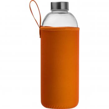 Trinkflasche aus Glas mit Neoprensleeve / 1000ml / Neoprenfarbe: orange