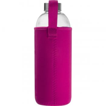 Trinkflasche aus Glas mit Neoprensleeve / 1000ml / Neoprenfarbe: pink