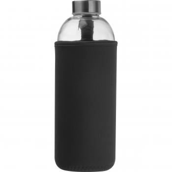 Trinkflasche aus Glas mit Neoprensleeve / 1000ml / Neoprenfarbe: schwarz
