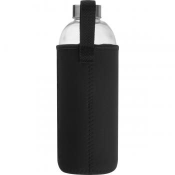 Trinkflasche aus Glas mit Neoprensleeve / 1000ml / Neoprenfarbe: schwarz